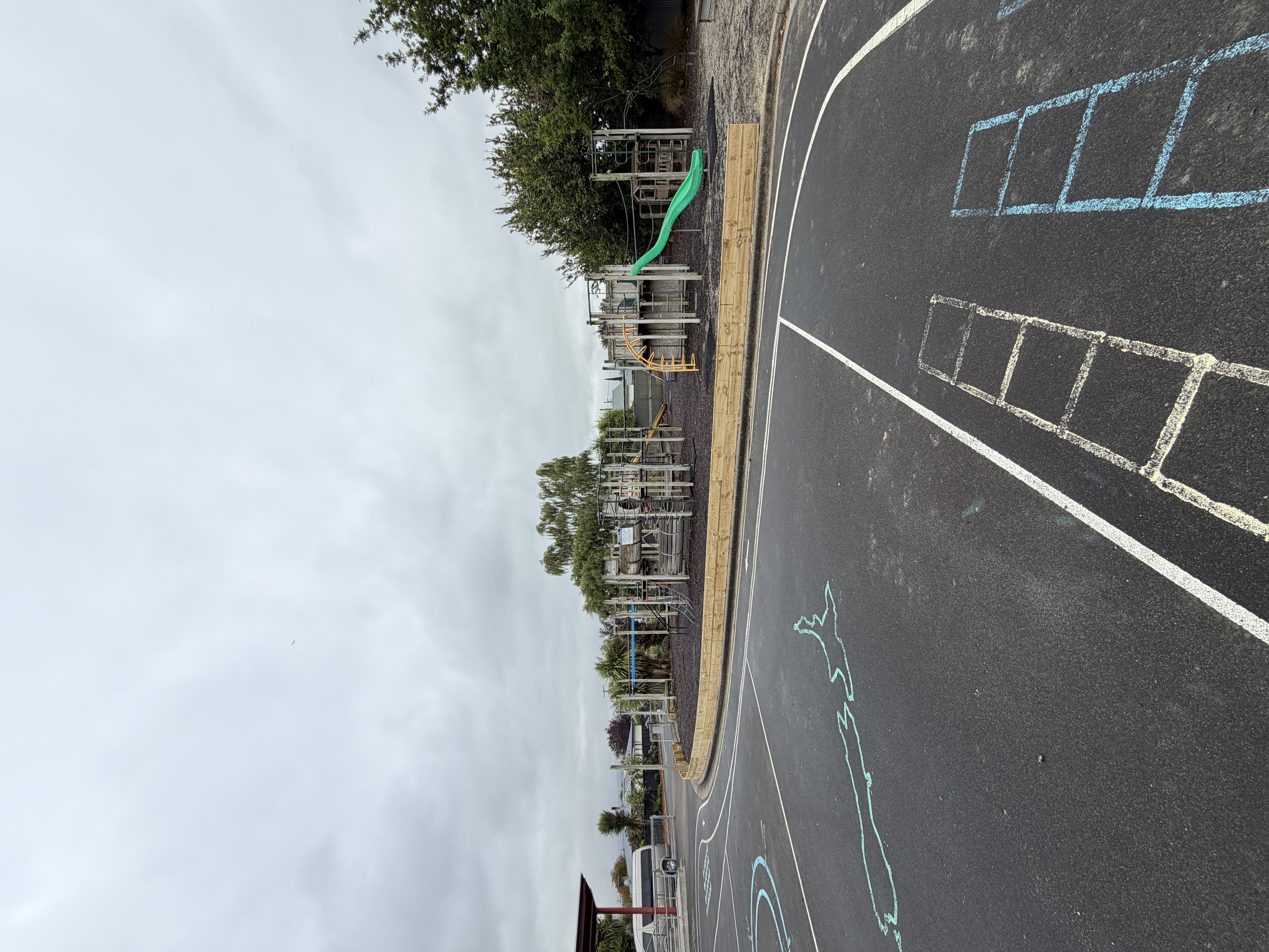 School playground fence and court area by Toomey Building, Dunedin