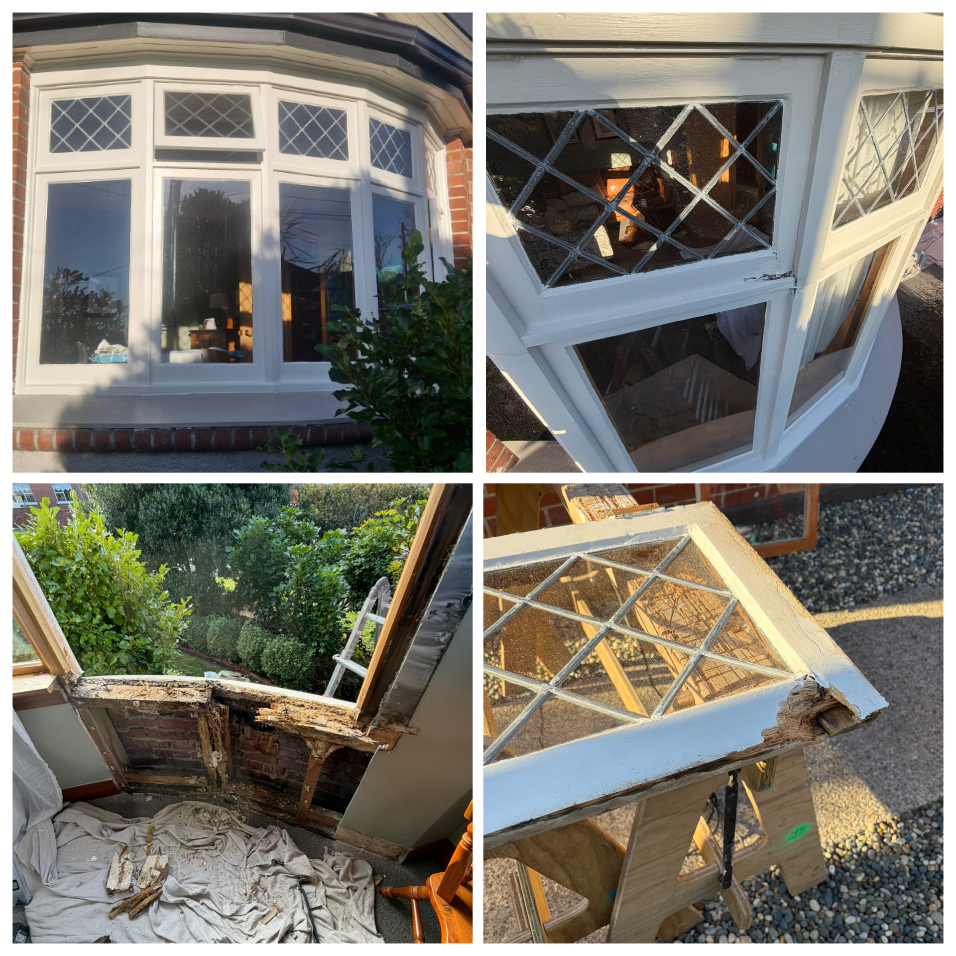 Leadlight bay window restoration and rotten sill repair by Toomey Building, Dunedin